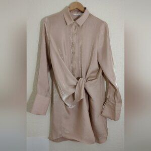 ESSUE Pink Button Down Wrap Front Dress